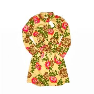 NWT Flora Bea NYC Natalie Floral Mini Shirt Dress, Gold